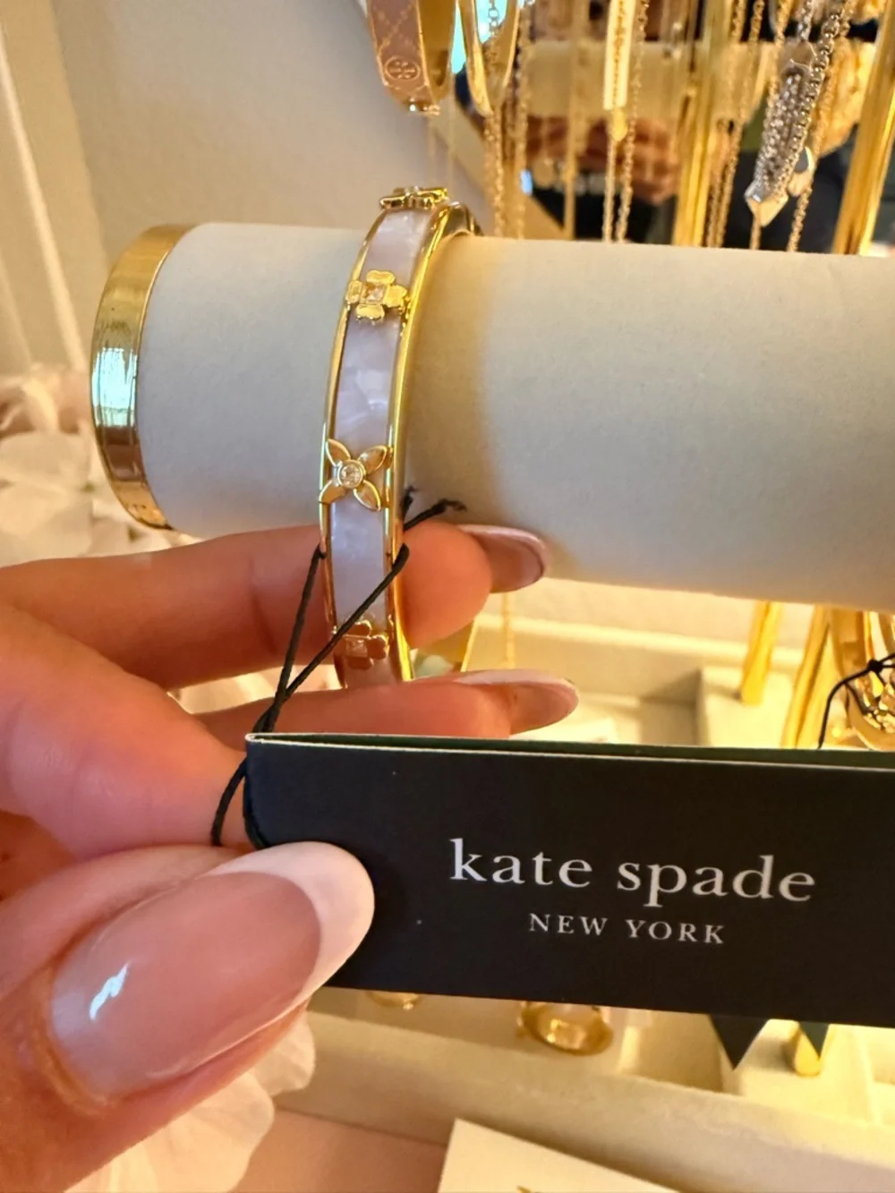 Kate Spade Gold and Mother-of-Pearl Heritage Bloom Hinged Bangle Bracelet - Picture 2 of 7